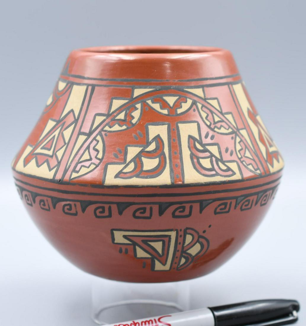 Santa Clara Pueblo, Polychrome on Red Abstract Design, Minnie Vigil (1 of 7)
