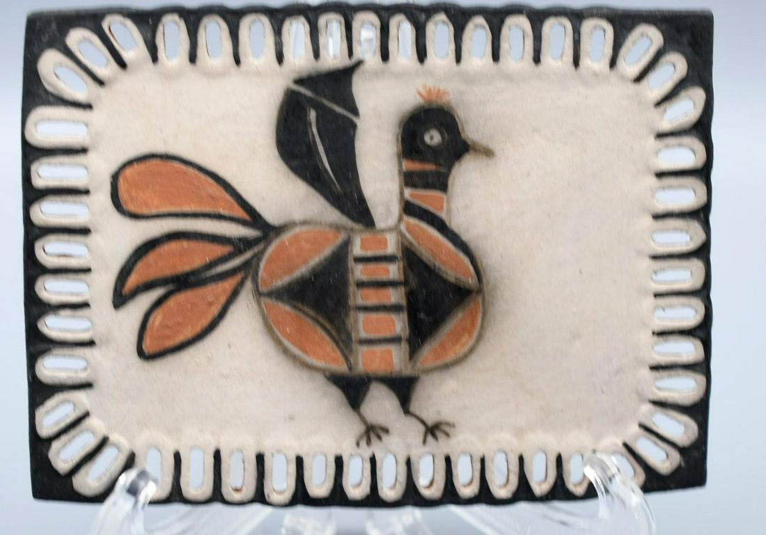 Cochiti Tile with Bird, Lace Edge, Inez Ortiz: 5 inches by 3-3/4 inches