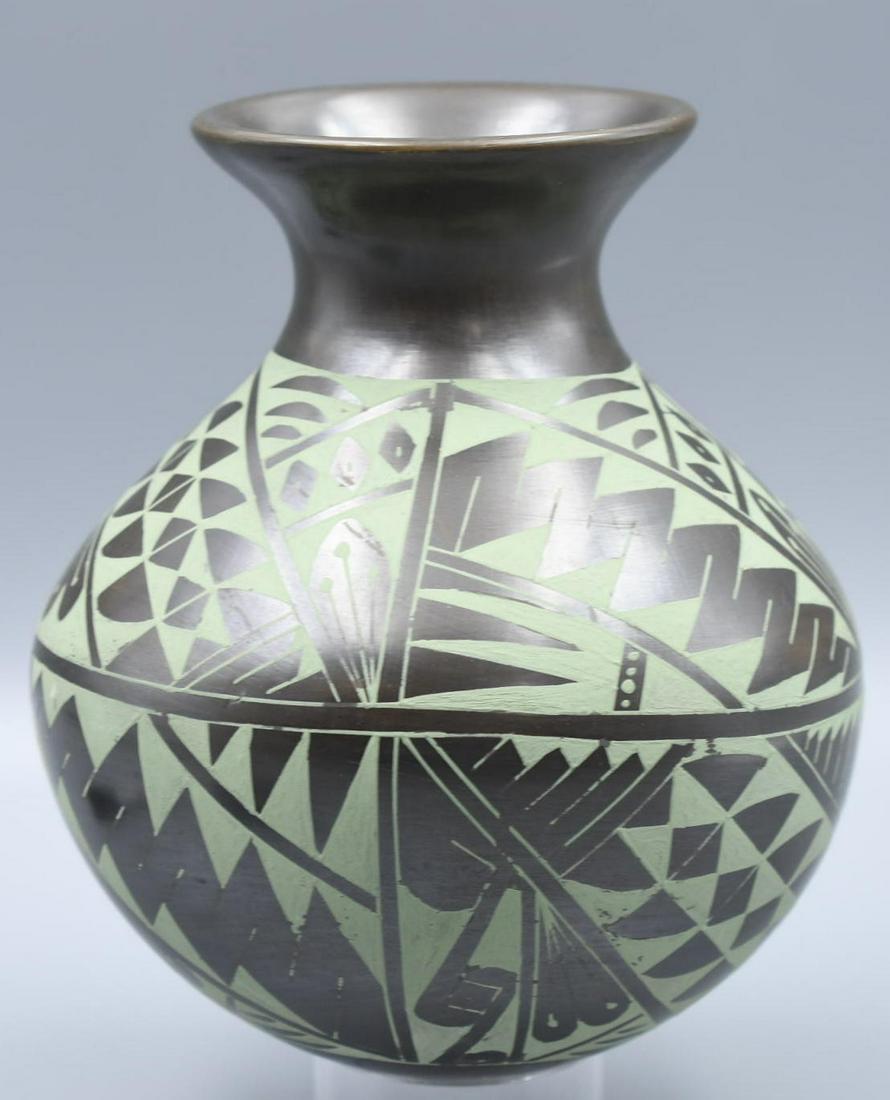 Black Jar with Green, Felipe Andrew: 6-1/2 inches tall with 5-1/2 inch diameter