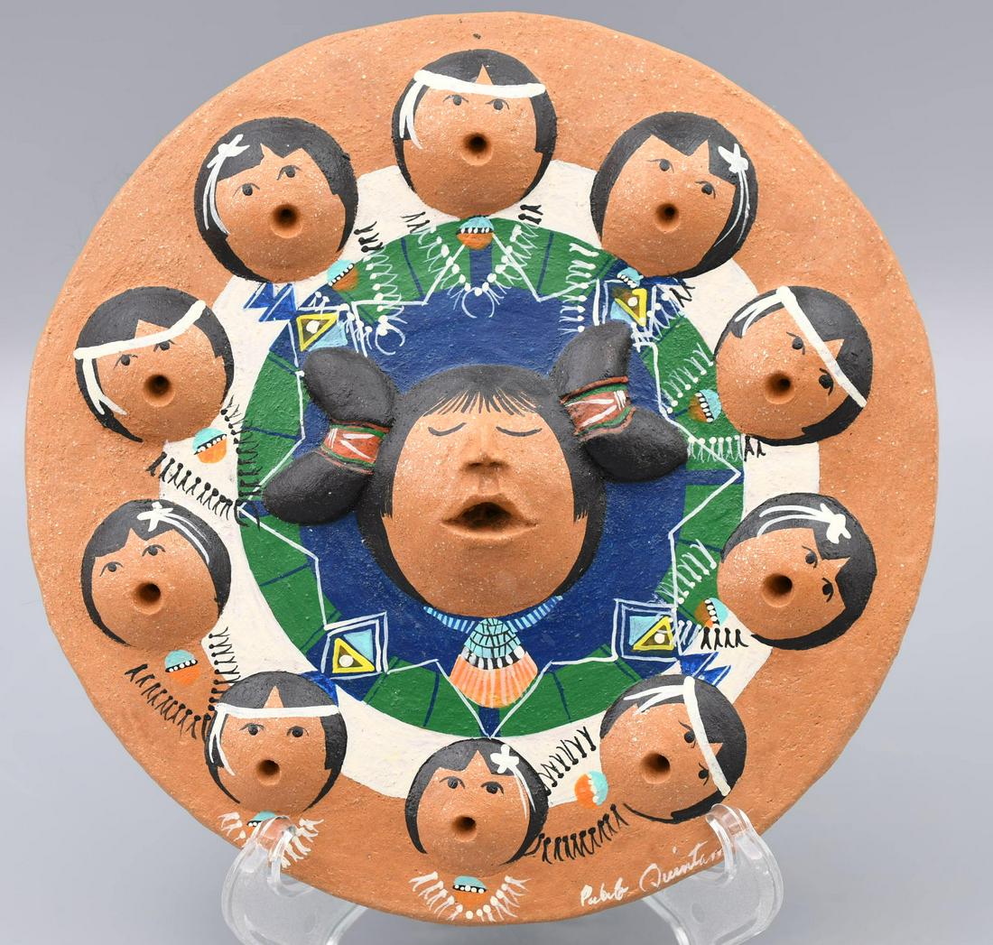 Cochiti Round Tile with Children (Relief), Pablo Quintana: 6-1/2 inch diameter