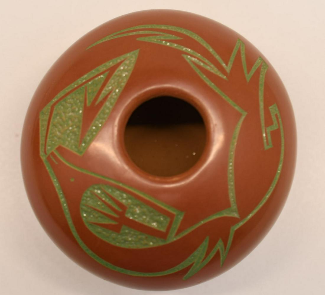 Santa Clara, Red Seedpot with Green Avanyu, Jennifer Sisneros (1 of 6)
