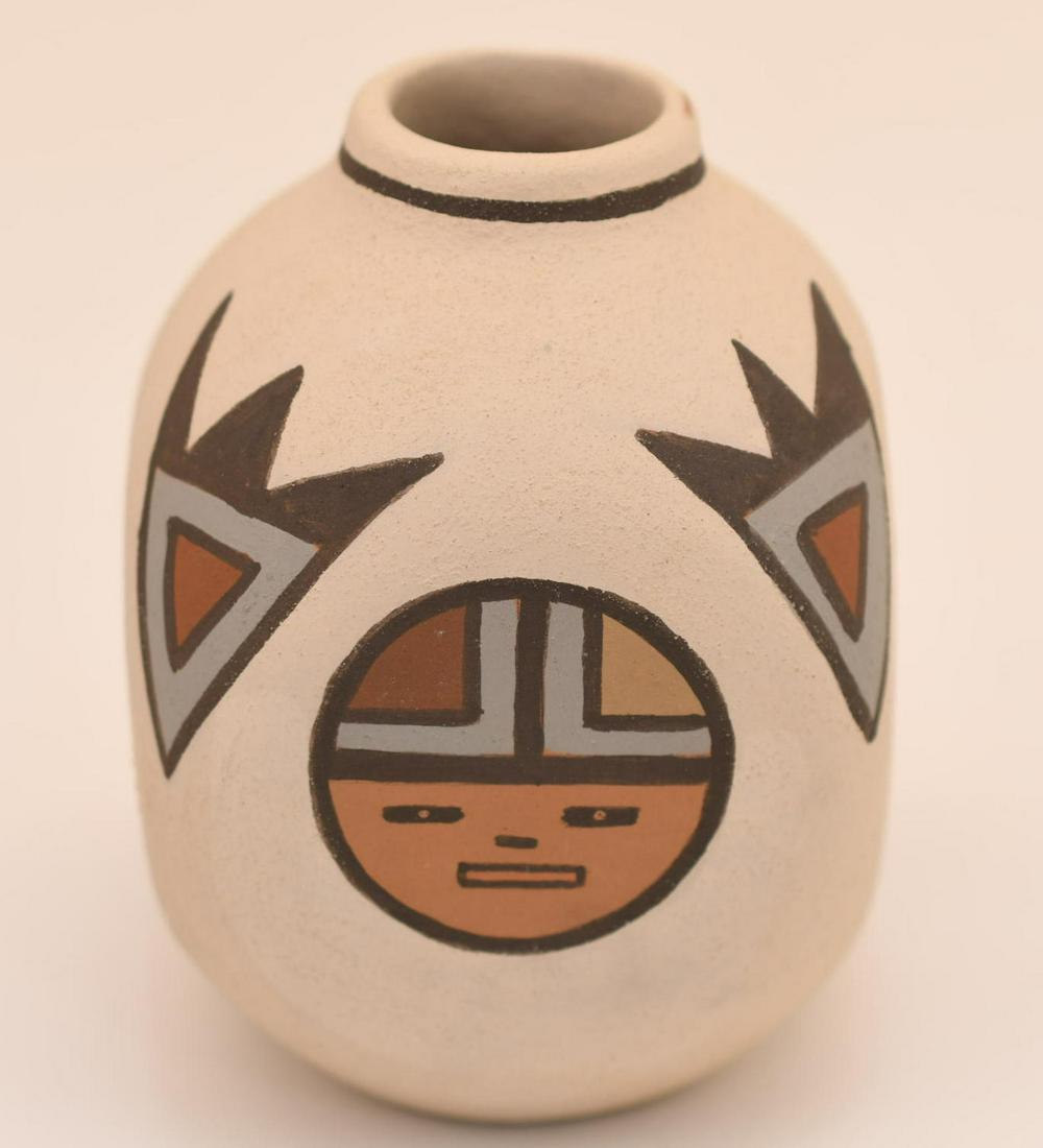 Nambe, Tan Sunface Jar, Virginia Gutierrez: 4-1/4 inches tall by 3-1/4 inches by 3-1/2 inches