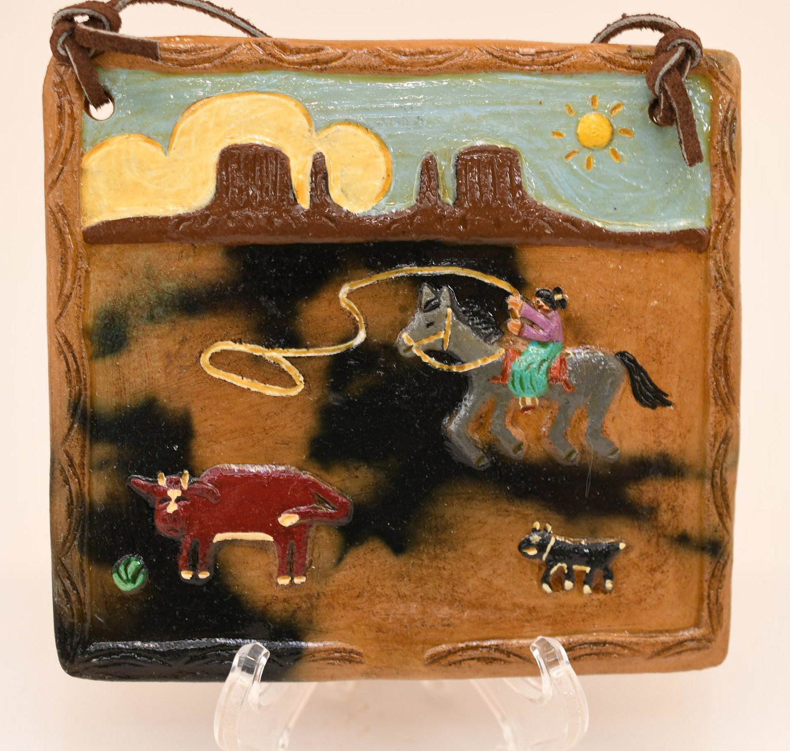 Navajo, Tile, Ranch Scene, Elizabeth Manygoats: 5 inches by 5-1/2 inches