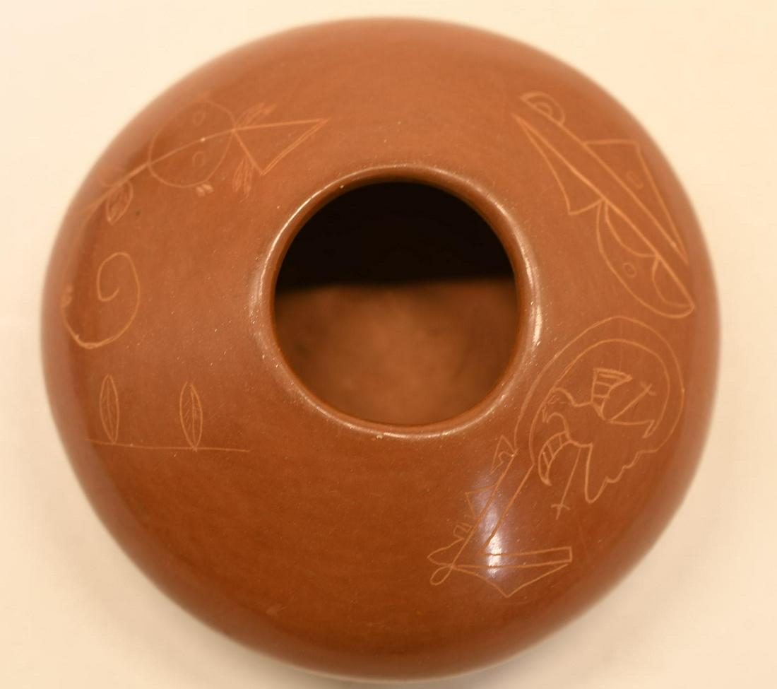 Nambe, Carved Red Seedpot, Gloria Trujillo: 3-2/3 inch diameter x 1-2/3 inches tall