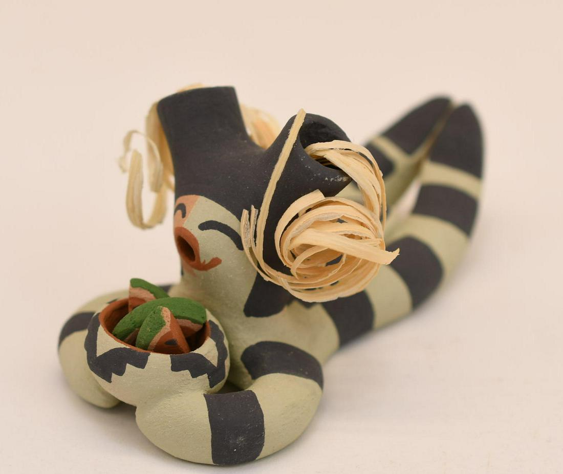 Jemez, Clown Reclining with Watermelon, L.L. Loretto: Clown: 2-1/4 inches tall by 2-1/3 inches by 4-1/2 inches. Each of three watermelon slices: 1/3 inch by 3/4 inch.