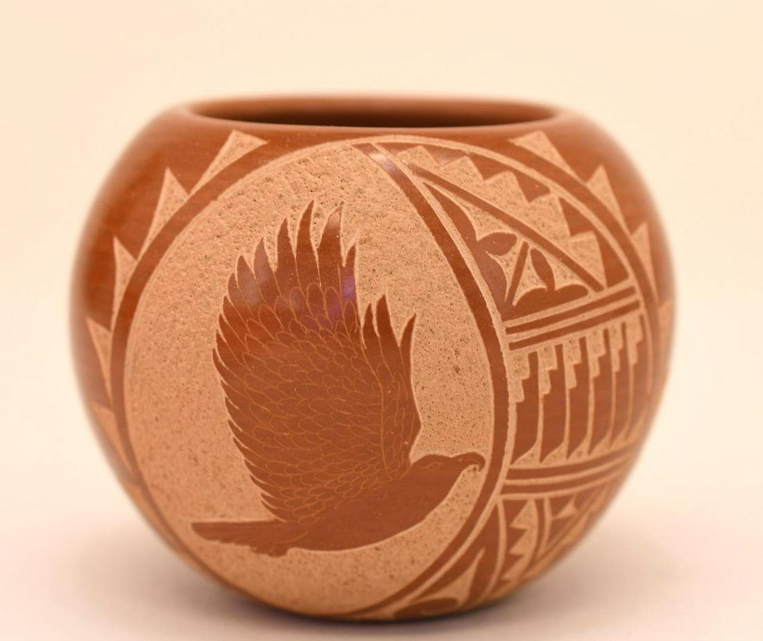 Jemez, Red Jar with Carved Eagle Flying, Carol Vigil (1 of 7)