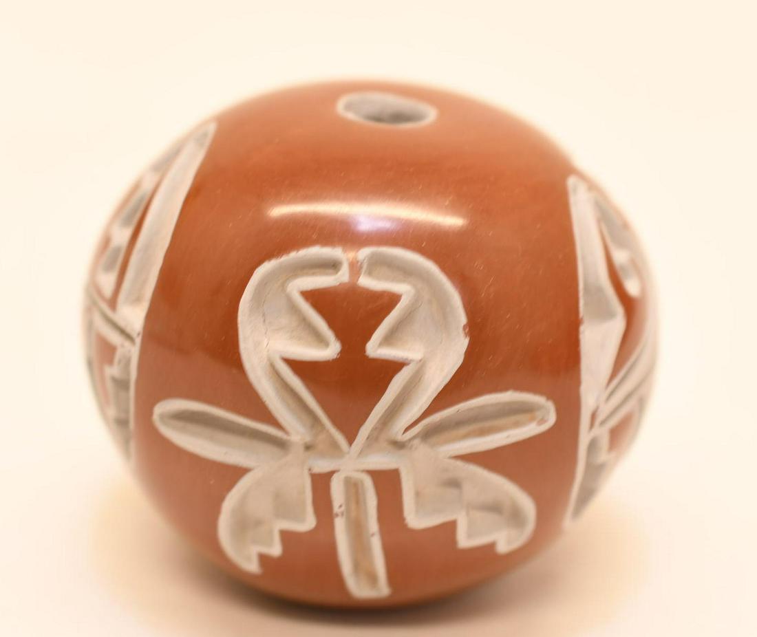 Santa Clara, Red Seedpot with Carved White Abstract Designs, Teresa Gutierrez (1 of 8)