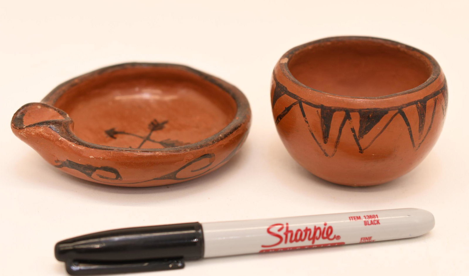 2 pieces "bowl and ashtray": not signed 3 1/2" diam for ashtray and 2 1/2" diam for bowl