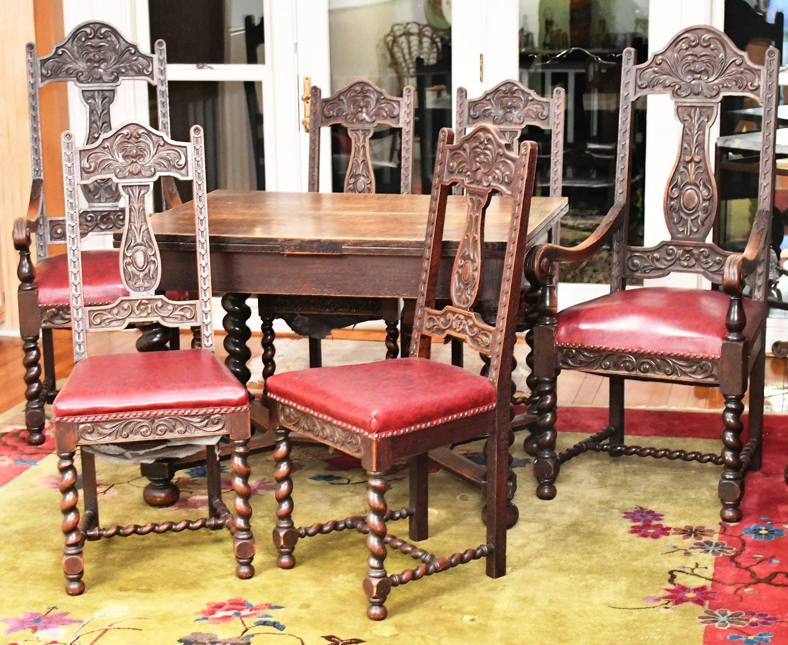Oak Antique German dining set: 6 chairs, one table. Oak carving and barely twist. refractory dining table, same legs. READ OUR SHIPPING POLICY'S! This will be In person pick up or contact UPS store in Kenosha, or your own shipper,