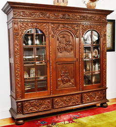 German Bookcase Antique heavily carved Oak