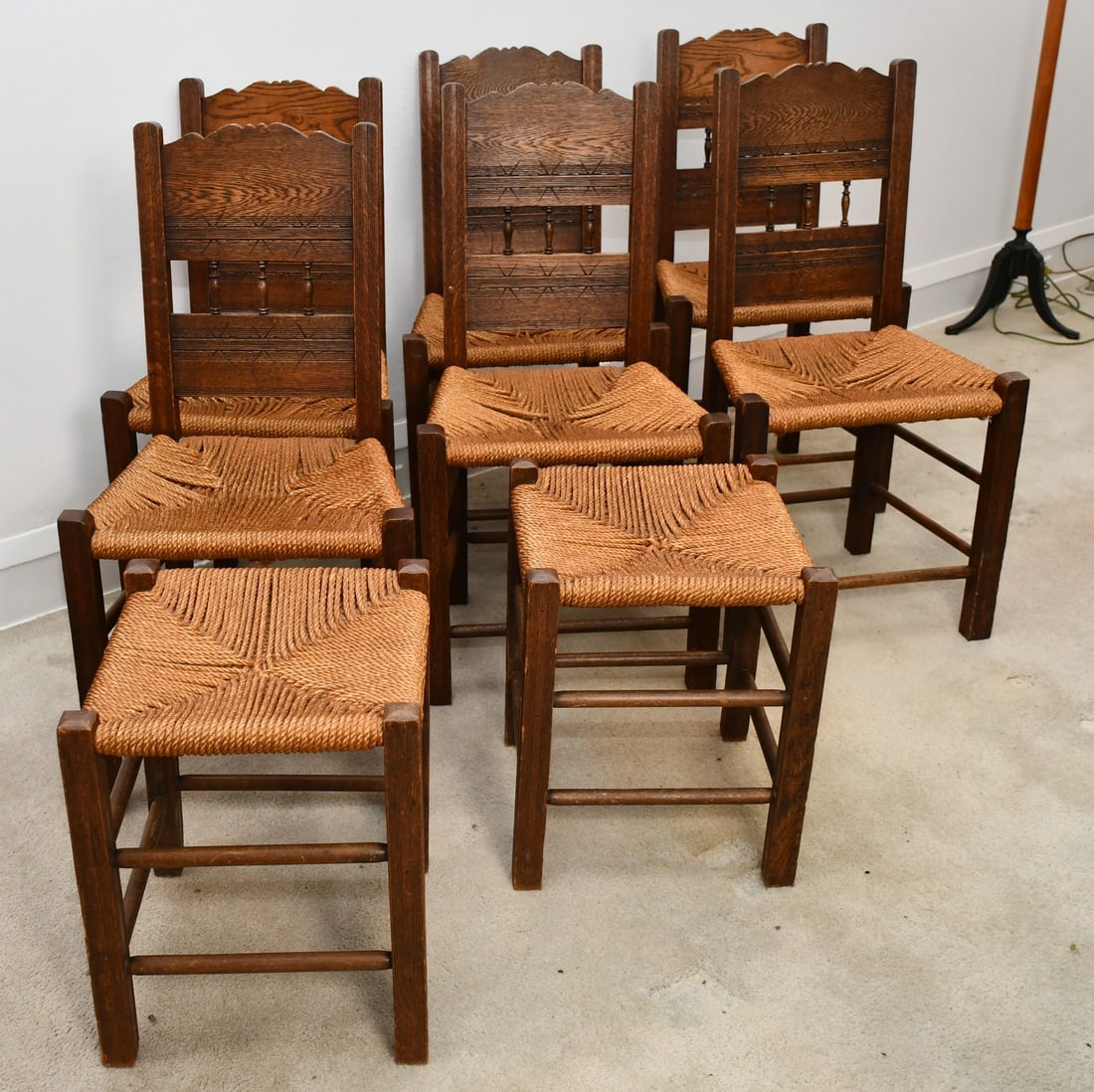 German Oak chairs/stools: Hand made German oak 6 chairs, 2 stools. Stools - READ OUR SHIPPING POLICY'S! This will be In person pick up or contact UPS store in Kenosha, or your own shipper, the UPS store phone number is in our 
