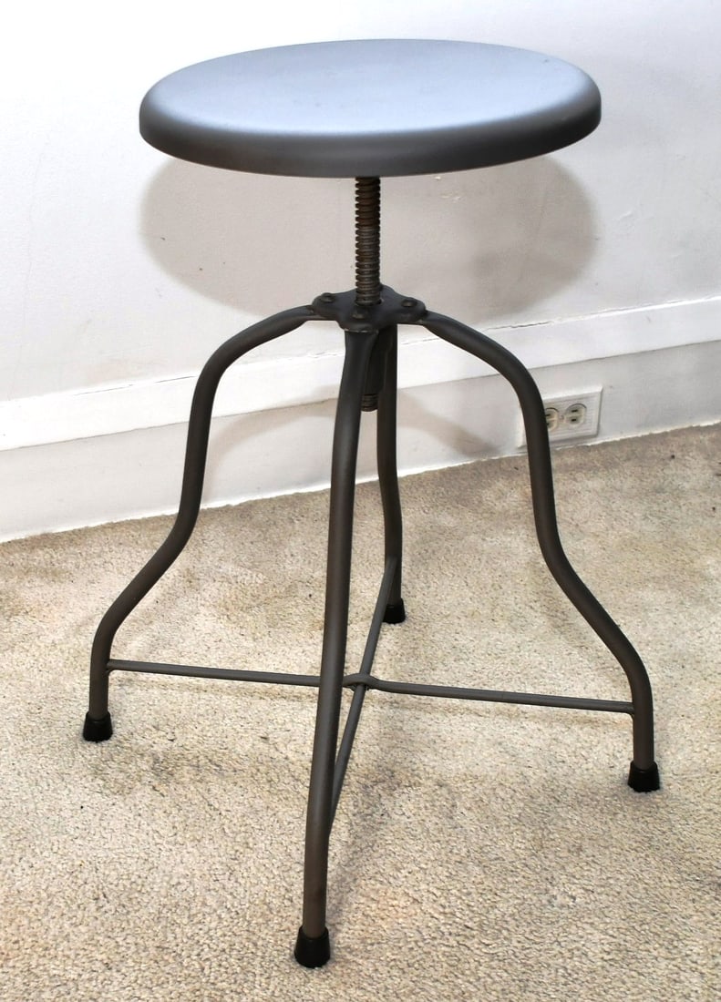 Adjustable metal stool.: Steal frame and seat. READ OUR SHIPPING POLICY'S! This will be In person pick up or contact UPS store in Kenosha, or your own shipper, the UPS store phone number is in our policy's. seat 13" Dia, 18 1