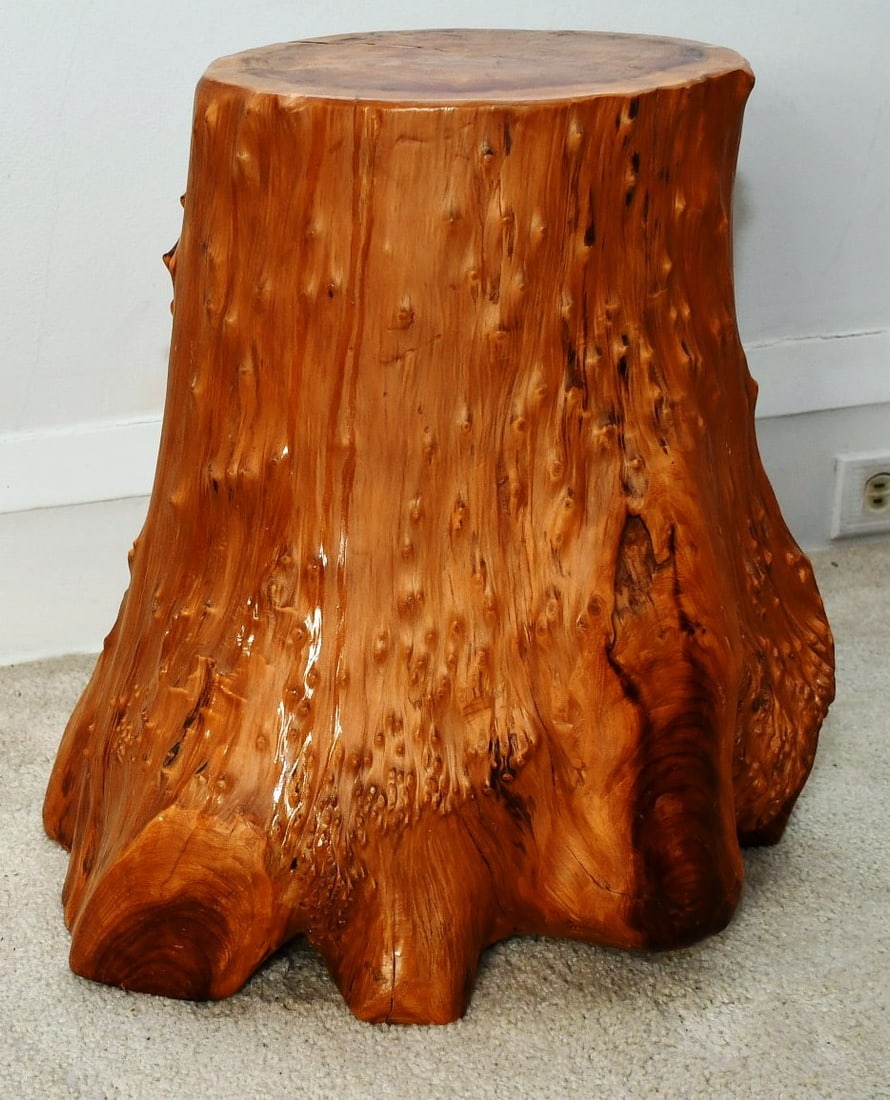 Tree Stump end table: possibly cypress. READ OUR SHIPPING POLICY'S! This will be In person pick up or contact UPS store in Kenosha, or your own shipper, the UPS store phone number is in our policy's. rough measurements- 11