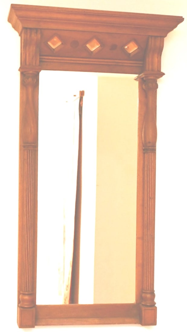 Wall hanging pier mirror: (Better photos coming)walnut pier mirror, the three small mirrors are original beveled. READ OUR SHIPPING POLICY'S! This will be In person pick up or contact UPS store in Kenosha, or your own shipper,