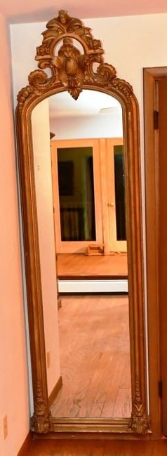 Gilded pier mirror: Wall hanging wood frame with plaster crown and d?cor. Buyer is responsible for removing this item. READ OUR SHIPPING POLICY'S! This will be In person pick up or contact UPS store in Kenosha, or your o