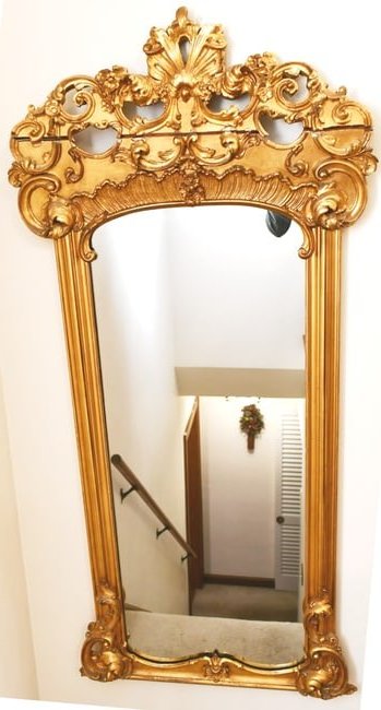 Gilded pier mirror: Wall hanging pier mirror all wood with some plaster highlights. Buyer is responsible for removing this item. READ OUR SHIPPING POLICY'S! This will be In person pick up or contact UPS store in Kenosha,