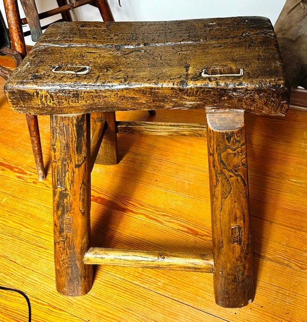 Vintage Saddle Bench: Mortised through the top and through the stretchers. Either oak or hickory. READ OUR SHIPPING POLICY'S! This will be In person pick up or contact UPS store in Kenosha, or your own shipper, the UPS sto