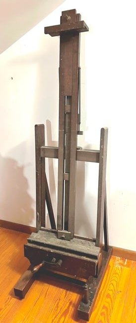 Vintage Heavy duty Studio Easel: This heavy duty quarter sawn oak artist easel with a crank handle, and will hold a canvas 64". READ OUR SHIPPING POLICY'S! This will be In person pick up or contact UPS store in Kenosha, or your own s