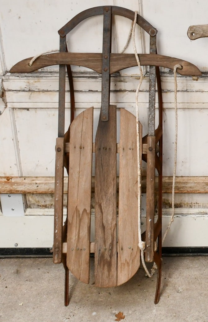 Vintage Sled: Vintage sled. PICKUP ONLY. READ OUR SHIPPING POLICY'S! This will be In person pick up or contact UPS store in Kenosha, or your own shipper, the UPS store phone number is in our policy's. Total length-