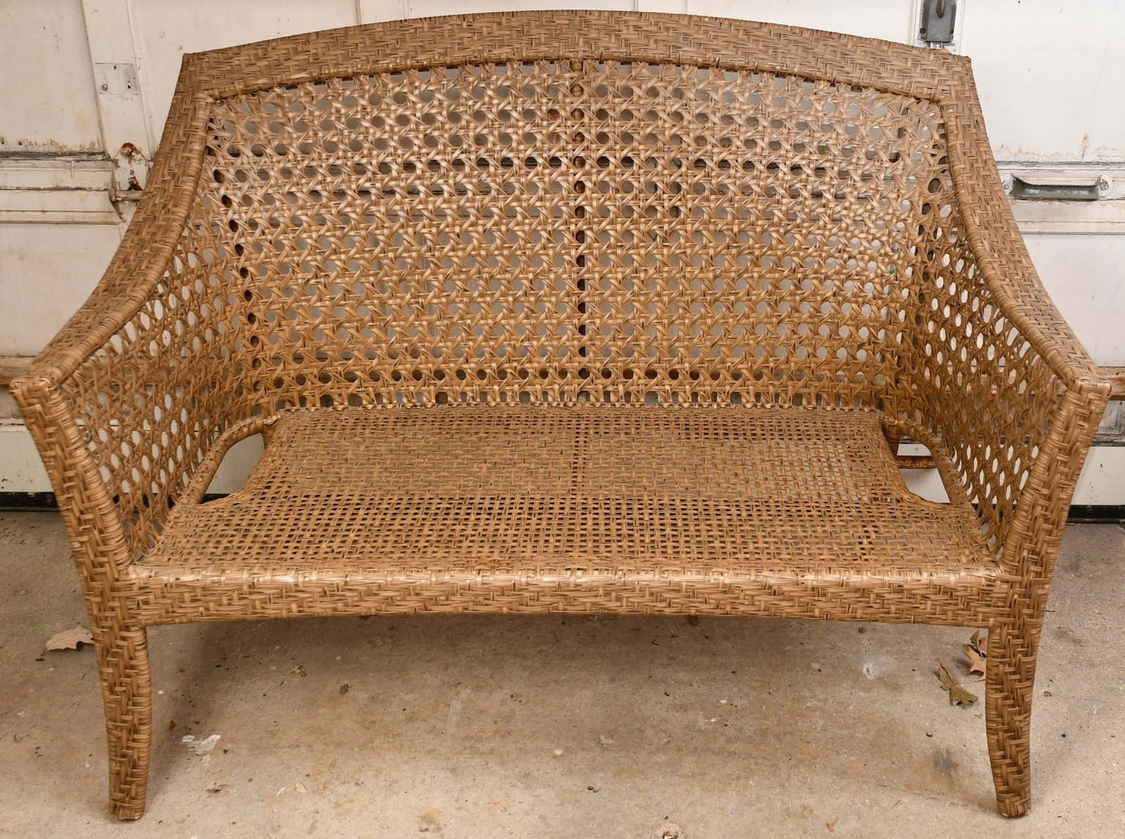 Yard Bench: newer synthetic wicker yard bench. READ OUR SHIPPING POLICY'S! This will be In person pick up or contact UPS store in Kenosha, or your own shipper, the UPS store phone number is in our policy's. 49 1/