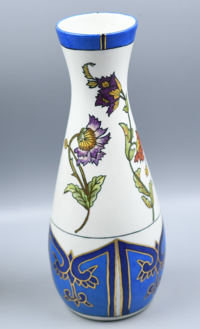 Art Nouveau Hand painted vase: Hand Painted vase with faded marking on bottom, feels like porcelain . height-12". Base dia-3 1/4". Weight-1lb 11.5oz. (NOTE-Weight and dimensions are before packaging)