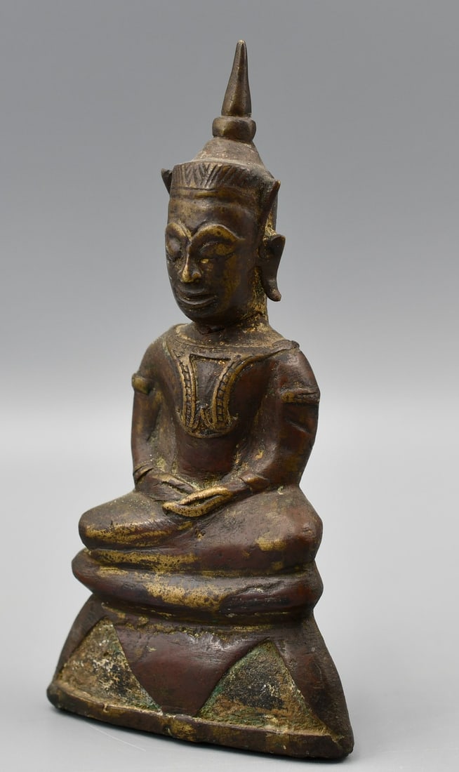 Phra Chai Statue: Phra Chai Buddha figurine, Clay core inside casted bronze (see photo). (NOTE-Weight and dimensions are before packaging) Statue-5 1/4"H, 2 5/8"W. approx. 1 1/2"D. Weight-7.05oz.