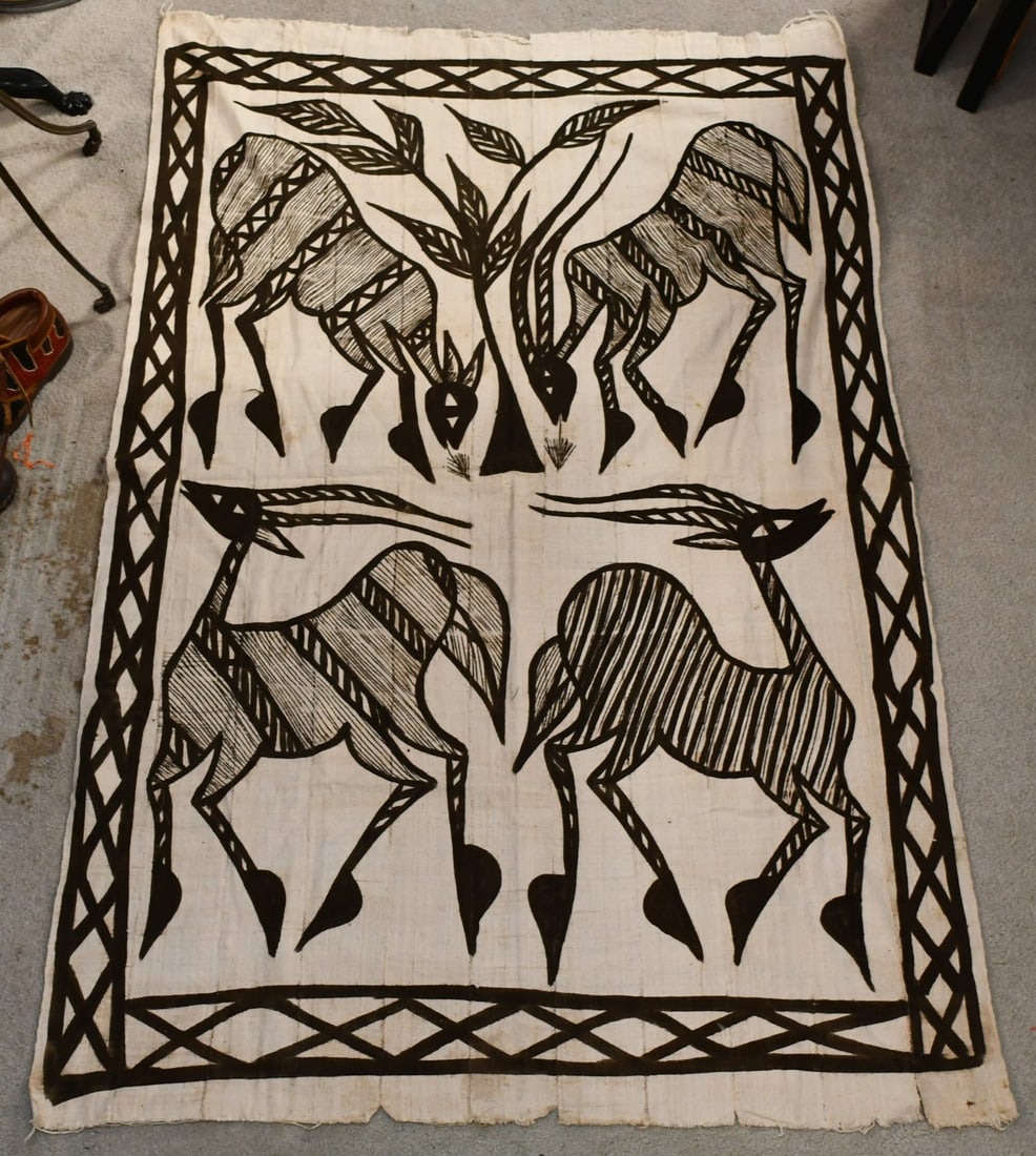 Ivory Coast Senoufo Cloth: Painted cotton textile from Senoufo peoples of Korhogo Region, Ivory Coast W. Africa. (NOTE-Weight and dimensions are before packaging) dimensions-72 1/2"x 48"