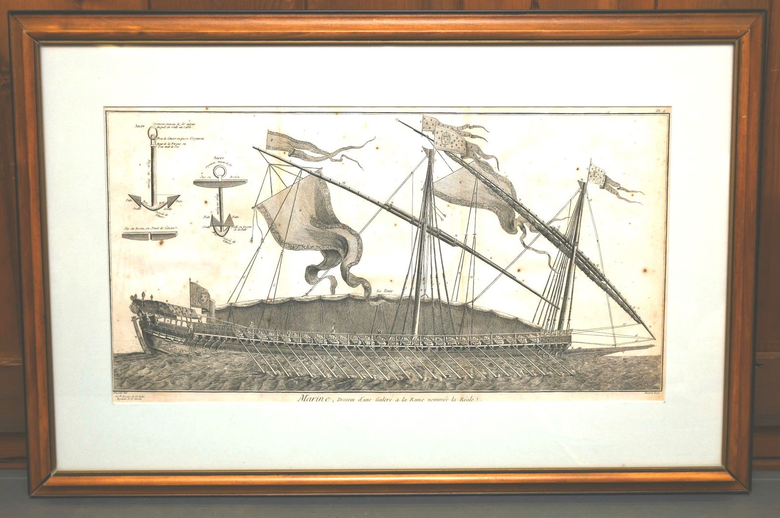 Large Marine Engraving: Large Marine engraving shows age and quality, and was placed in a later frame behind glass. Etching by Benard Fecit. (This ships through the UPS store in Stoughton, WI) READ OUR SHIPPING POLICY'S! Thi