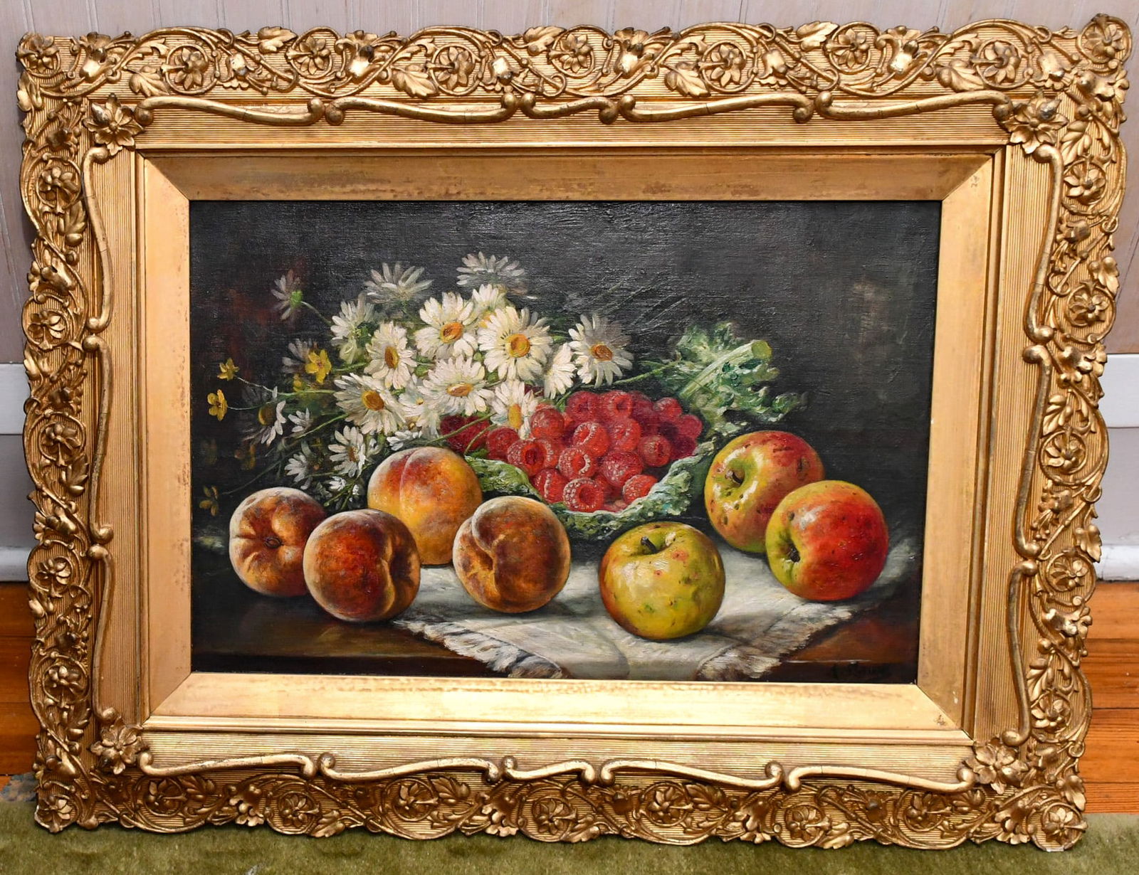 August Laux Oil Painting: All Original August Laux (1847-1921) painting in a gold gilded frame. (This ships through the UPS store in Stoughton, WI) READ OUR SHIPPING POLICY'S! Frame-25 5/8" x 19 1/2". Canvas Stretcher- 18" x 1