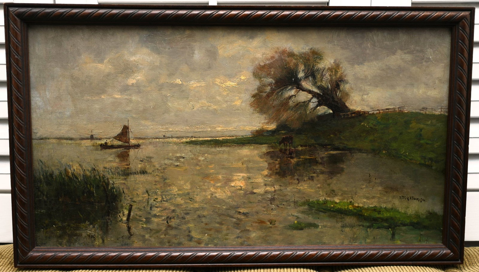 Antique Oil Painting: Antique framed oil painting on canvas, we found the artist at one point but now are having issues finding it again, but there where sale records. Frame-29 1/2" x 17" x 1 3/4". Stretcher-27 1/2"x 15". 