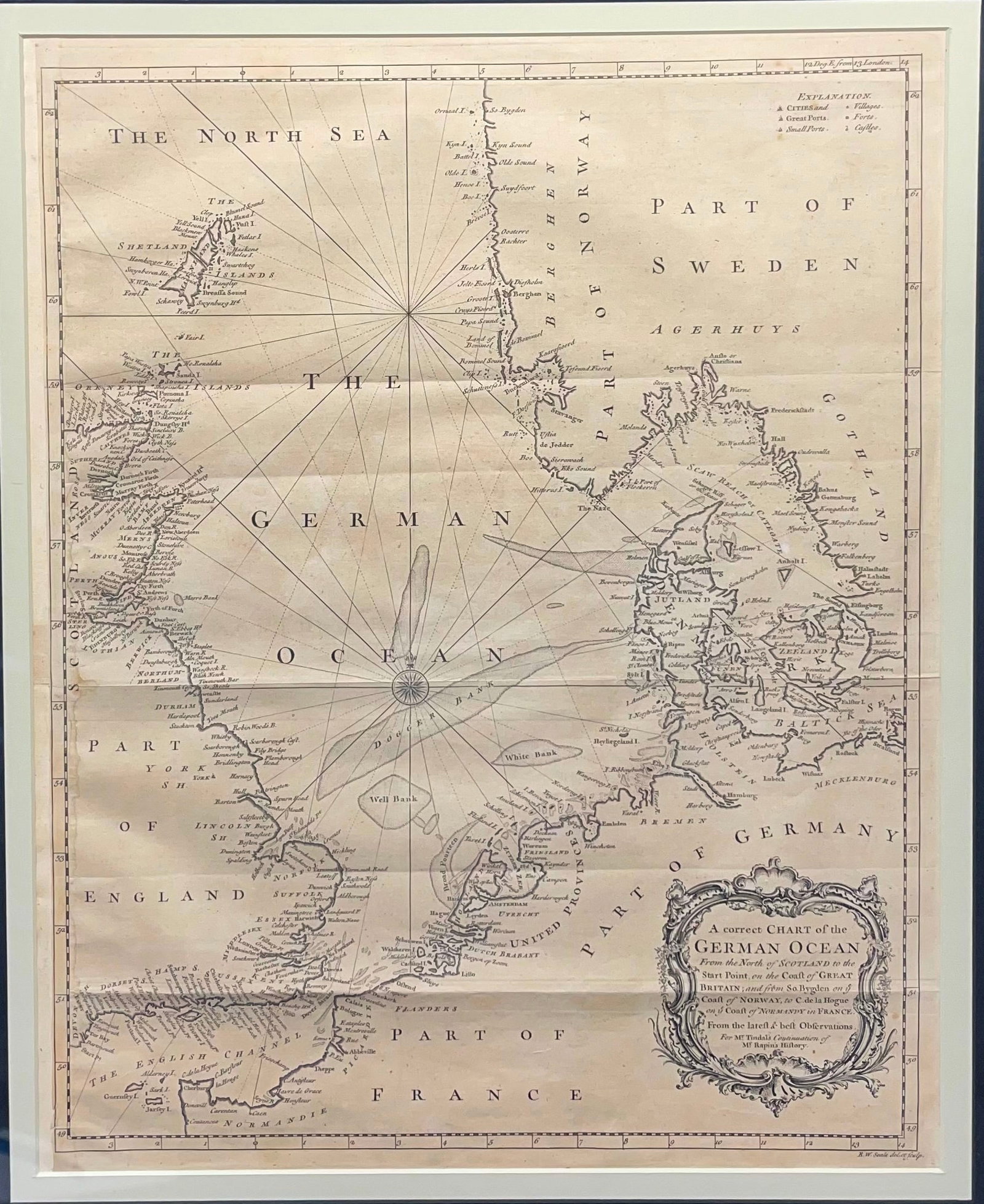 Antique Map of German Ocean: Print- 19" x 15 1/4". Frame- 27 1/2" x 23 3/4". All framed art will be shipped through the Stoughton, WI UPS store.