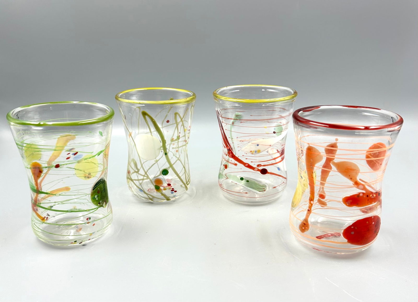 Massimo Lunardon Art Glass: 4 Art Glass short 4-1/2" tumblers by Massimo Lunardon in like new condition