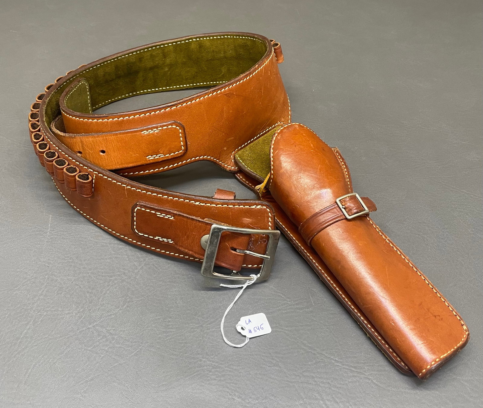 Safari Land Holster: Safari Land Ammo belt and holster. Single Action Revolver- .45 L.C.(Long Colt). 34" Belt.
