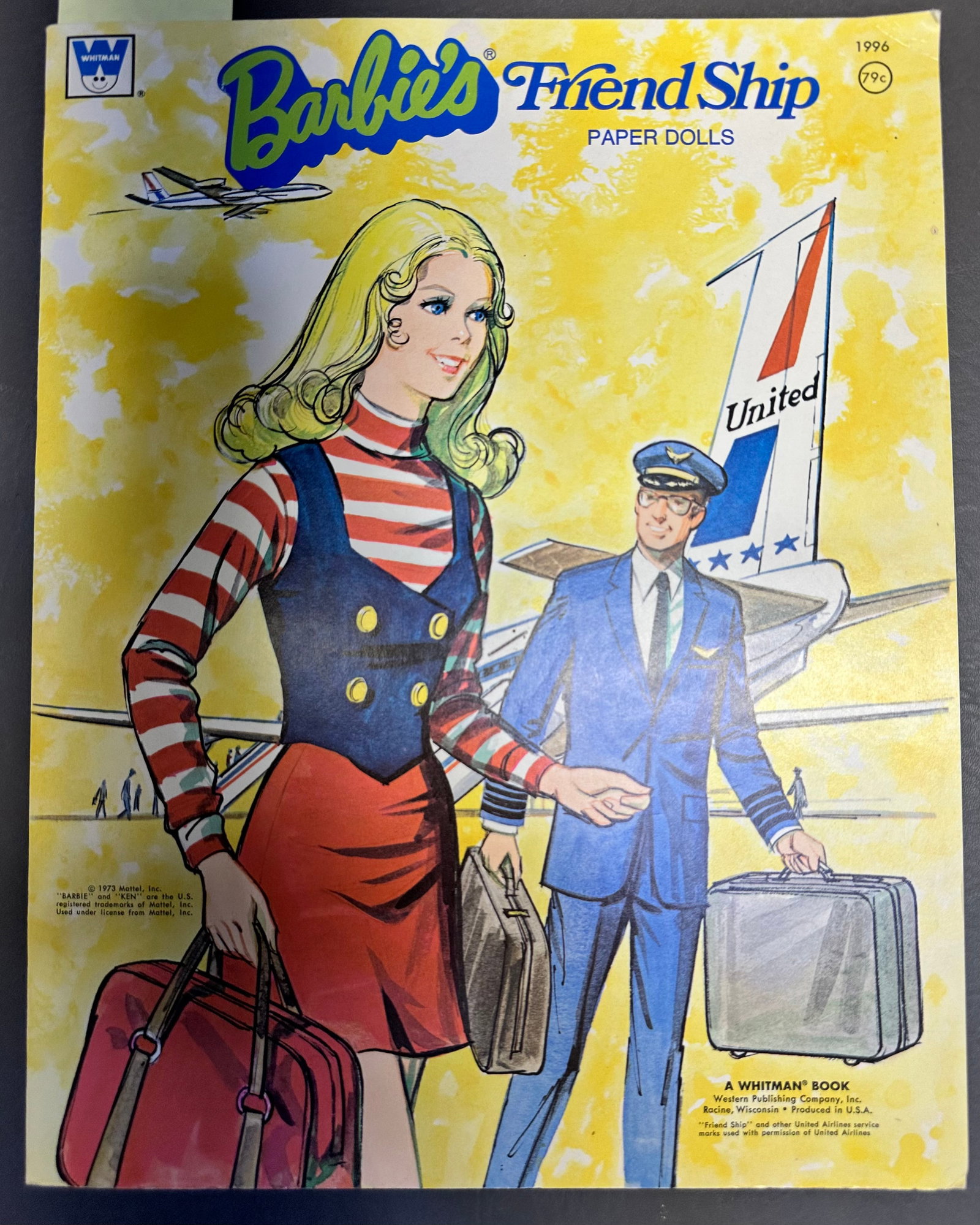 1973 Barbie's Friend Ship Paper Dolls "Mattel Inc": Never played with Whitman Publishing Company Paper doll book with 2 carboard punch out pages and 4 punch out paper pages of clothes. Dimensions given are for the item(s) grouped as prepared for packin