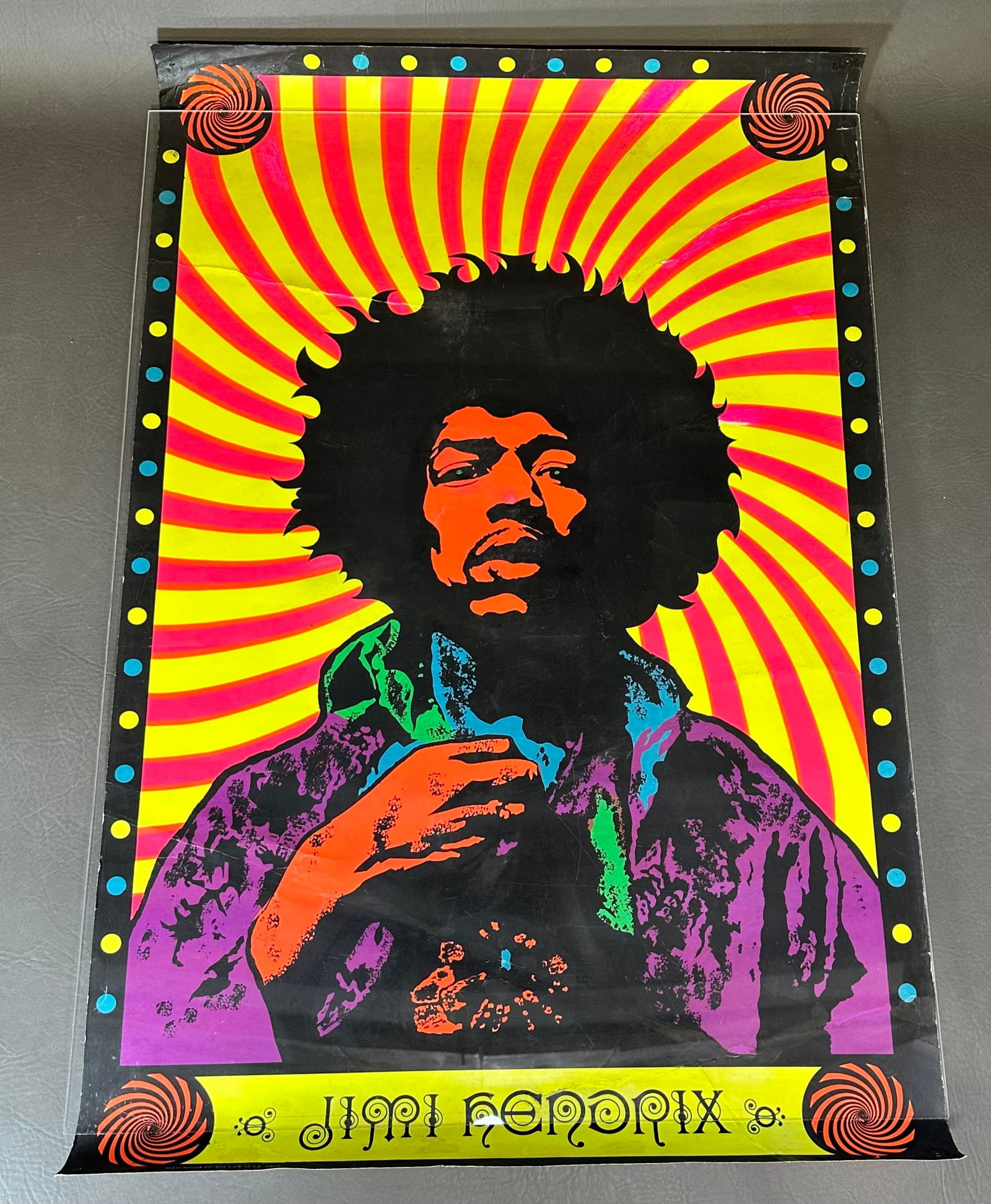 Jimi Hendrix Original 1970's Black Light Poster: Jimi Hendrix Paper black light poster in as is condition measures 34" x 21-3/4" by Platt Poster Co. This will ship in a USPS shipping tube rolled up. Shipping dimensions given are for the item(s) grou
