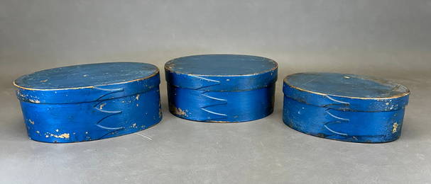 Antique Shaker Finger Joint Pantry Box Set In Blue Paint