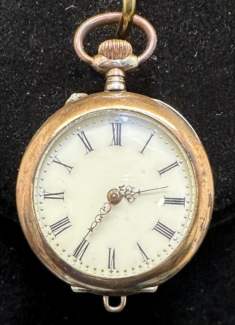 800 fine Silver Galonne Ladies Pocket Watch Works Perfect: Approximately 31 mm diameter, 800 fine fancy Silver case with gold tone, Serial no. (1) or (d) 67966, 10 Rubies. Shipping dimensions given are for the item(s) grouped as prepared for packing & weight 