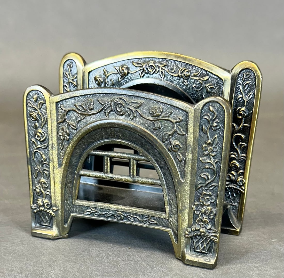 Kronheim & Oldenbusch Letter Holder: White metal with a bronze finish over copper 4-3/4" wide x 4" high. Shipping dimensions given are for the item(s) grouped as prepared for packing & weight is with the packaging.