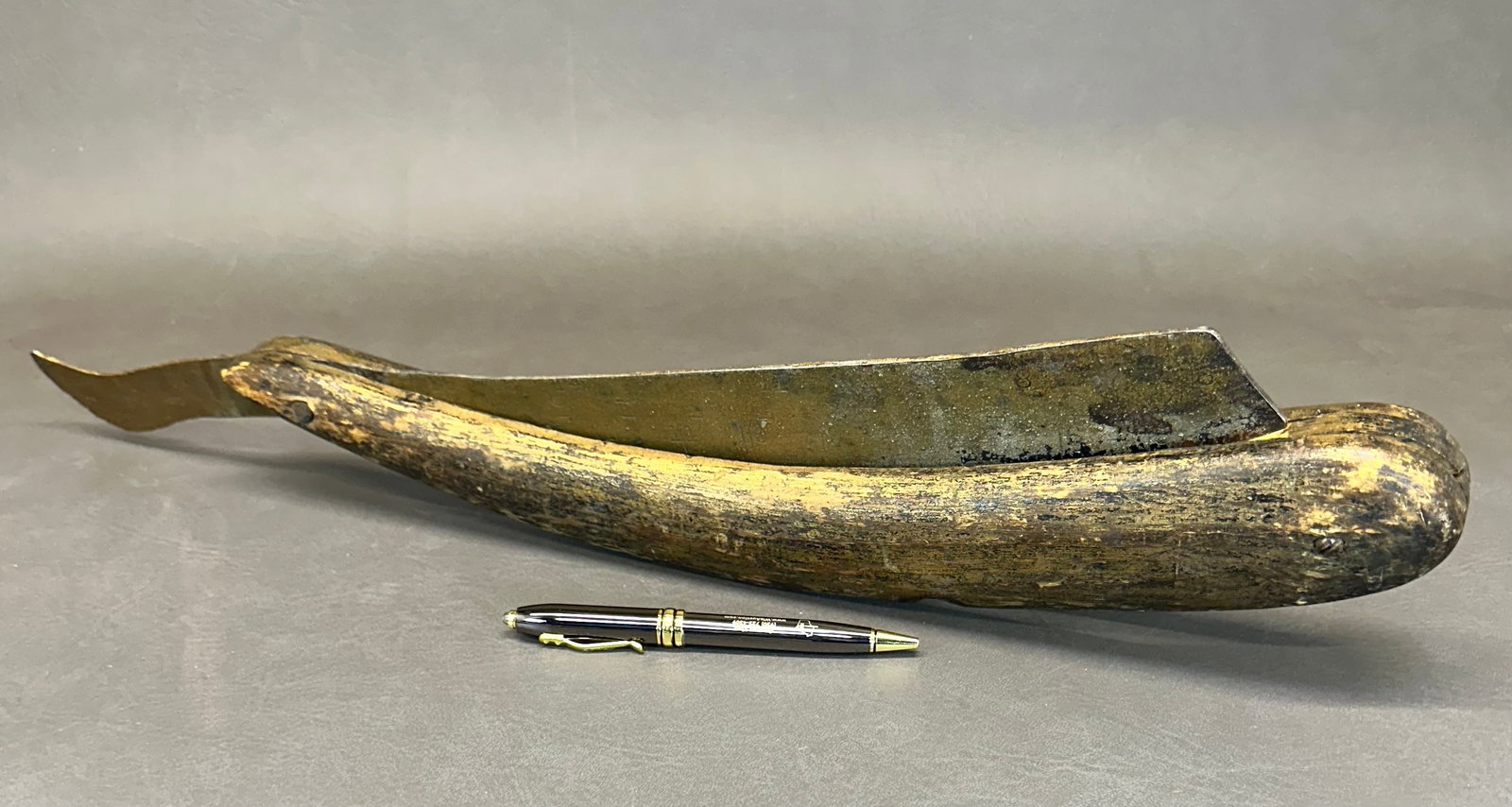 Antique Folk Art Barber Sign: This Straight Razor was originally in a barber shop in Salida Colorado, and it was made by the barber with wood & a steel framing square