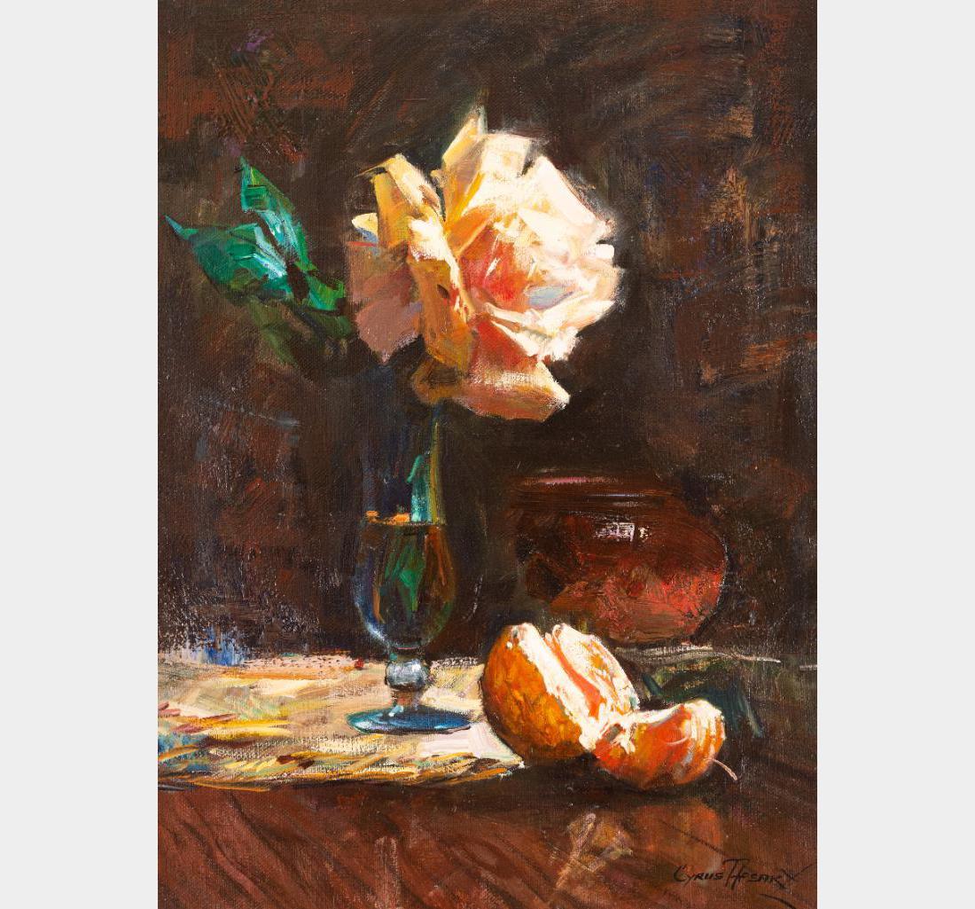 Cyrus Afsary, oil on canvas: Cyrus Afsary (1941 - ) Still Life - Summer Rose 16" x 12" oil on canvas Signed lower right $1,500-2,500