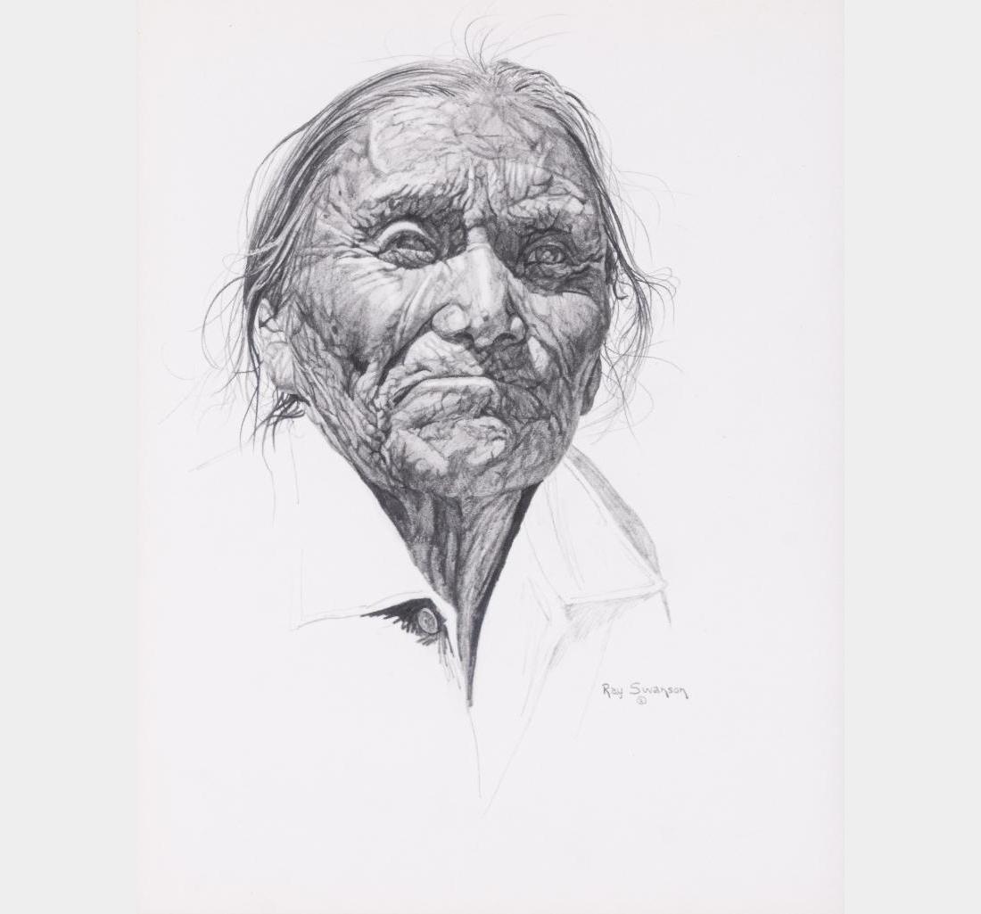 Ray Swanson, graphite: Ray Swanson (1937-2004)(CA) Taos Man 9.5" x 7.5" graphite Signed lower right $1,000-1,500