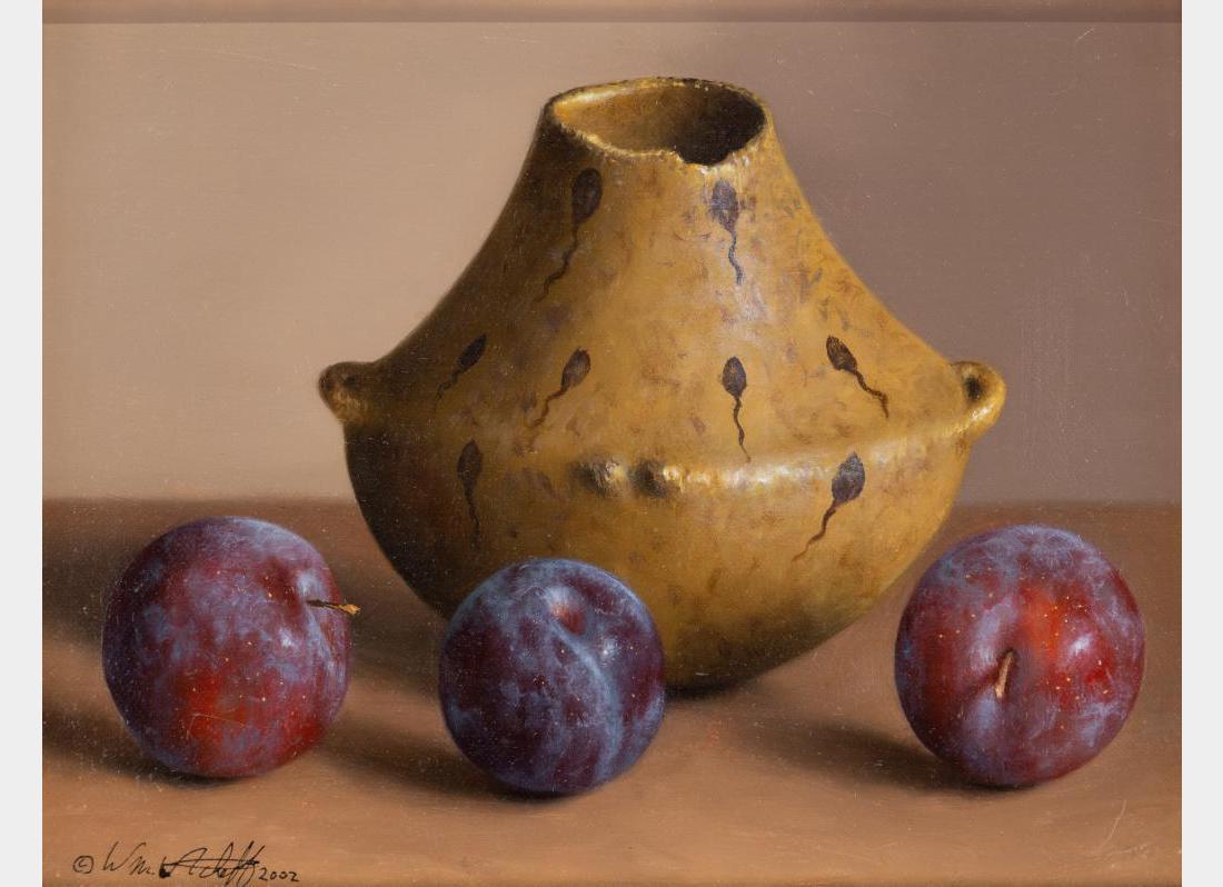 William Acheff, oil on canvas: William Acheff (1947 - ) Santa Rosa Plums 8" x 10" oil on canvas Signed and dated 2002 lower left $3,000-5,000