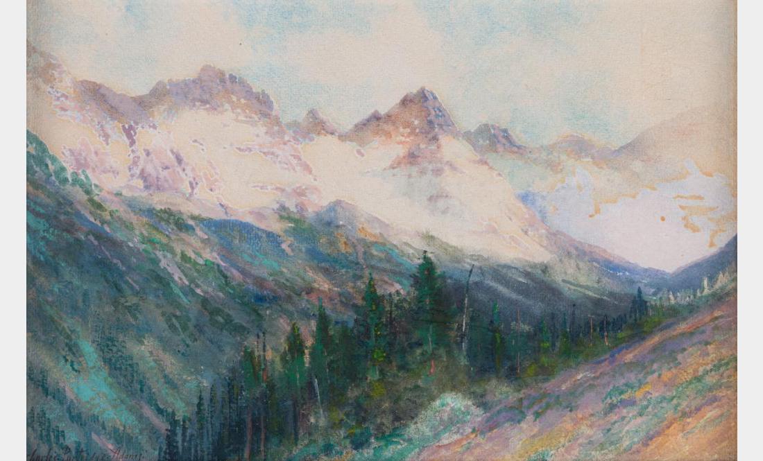 Charles Partridge Adams, watercolor: Charles Partridge Adams (1858-1942) Mountain Winter 10" x 15" watercolor Signed lower left $1,500-2,500 Provenance: Private Collection, Kalispell, MT.