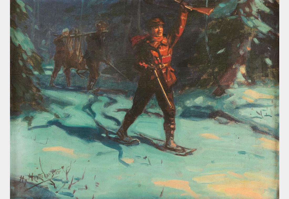John Hintermeister, oil on canvas: John Henry "Hy" Hintermeister (1869-1945) Returning from the Hunt 12" x 16" oil on canvas Signed lower left $3,000-5,000