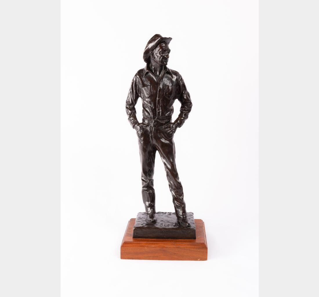 Bob Scriver, bronze: Bob Scriver (1914-1999)(CA) A C E 19" x 6" x 5.5" bronze Inscribed: Ace (c) Bob Scriver, 1959 16/35 $1,500-2,500 Provenance: Certificate of Authenticity included. Private Collection, Spokane, WA.