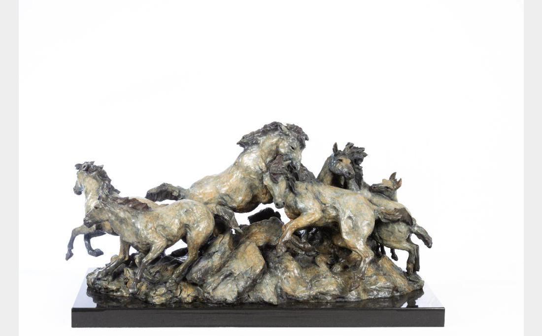 Sherry Salari Sander, bronze: Sherry Salari Sander (1941 - ) Horses of the Mountain 17" x 36" x 18" bronze Inscribed: S. Sander '09, 9/35 A major work! $7,000-9,000