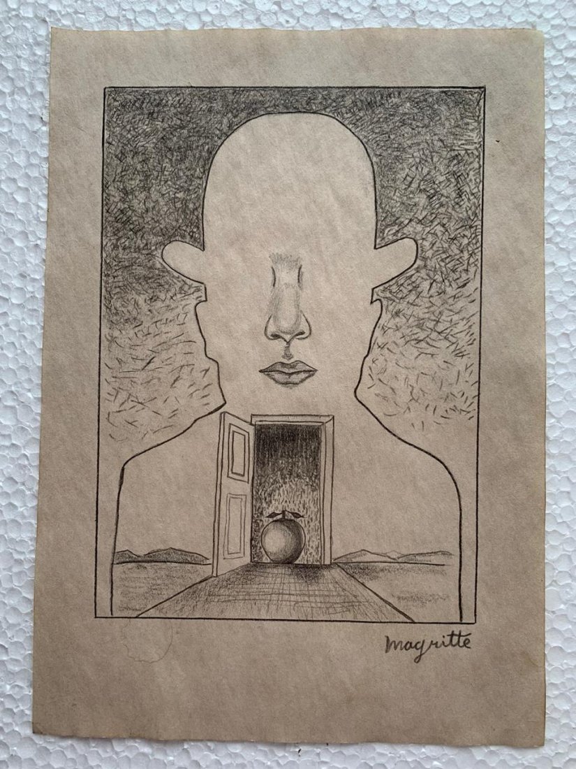 Signed and Stamped René Magritte Mixed Medio on paper: Signed and Stamped René Magritte Mixed Media on Paper, on verso inscribed "Galerie Mathias Fels Paris". Aprox size 20 x 30 cm. This item has limited provenance, it doesnt have any documentation or ce