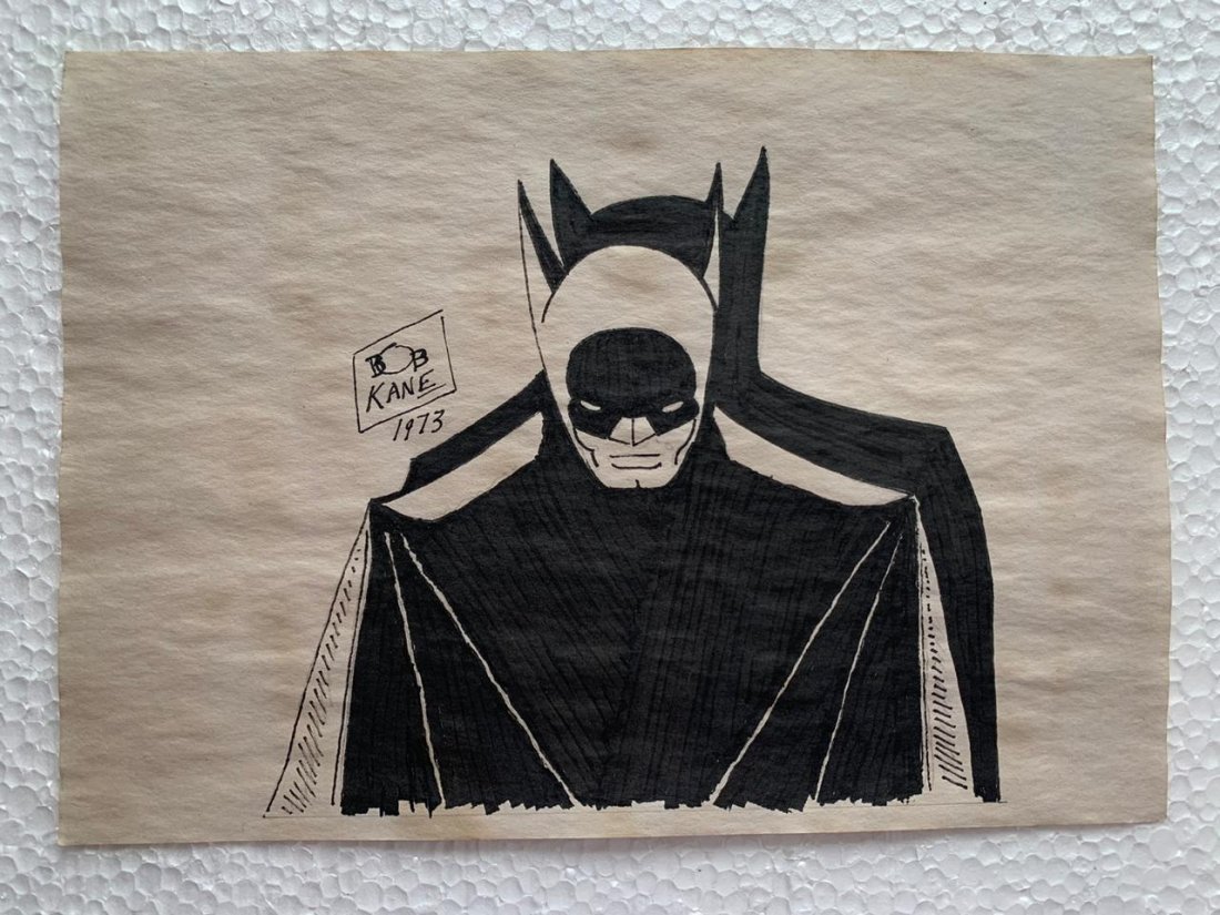 Signed and Stamped Bob Kane Ink Drawing on paper: Signed and Stamped Bob Kane Ink Drawing on paper on verso stamp inscribed "Art Gallery New York". Aprox size 20 x 30 cm. This item has limited provenance, it doesnt have any documentation or cerficati