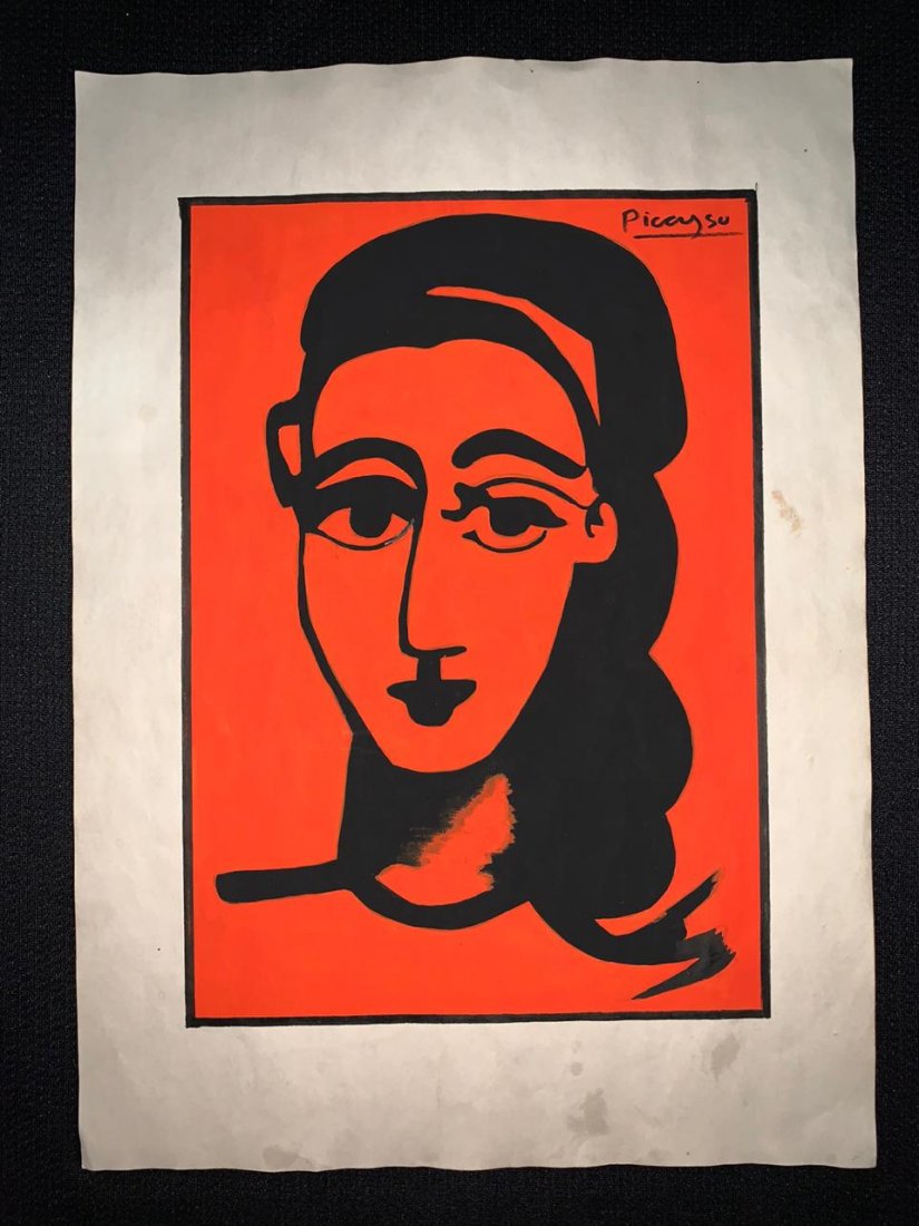 Signed and Stamped Pablo Picasso Mixed Media on paper: Signed and Stamped Pablo Picasso Spanish Artist Mixed Media on Paper, on verso inscribed "Succ. Pablo Picasso Coll. Marina Picasso", "Gallerie Mathias Fels Paris". Aprox size 20 x 30 cm. This item has