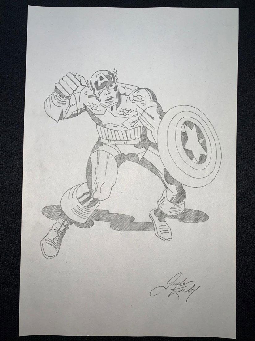 Signed and Stamped Jack Kirby Drawing on paper: Signed and Stamped Jack Kirby Drawing on paper, see photos. Aprox size 20 x 30 cm. This item has limited provenance, it doesnt have any documentation or cerfication, Sold "as is" to the manner or styl